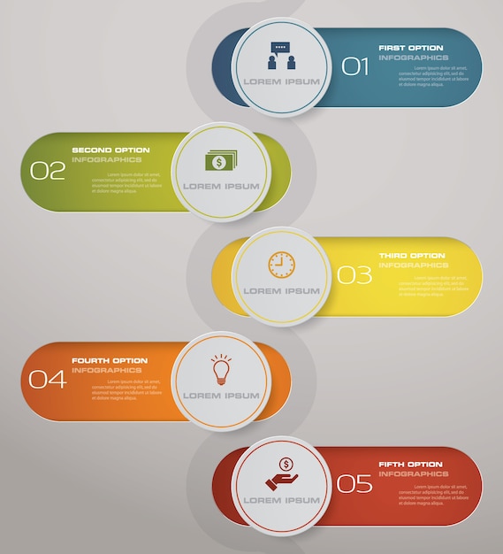 5 steps process abstract design element.