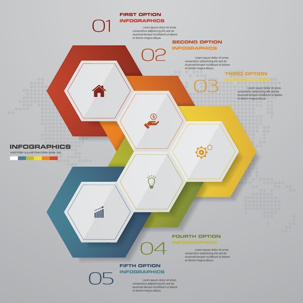 Elemento di infografica di processo di 5 passaggi processo.