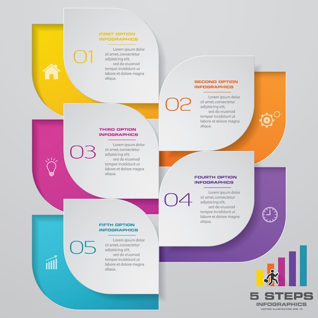 5 шагов обрабатывают элемент инфографики для презентации.