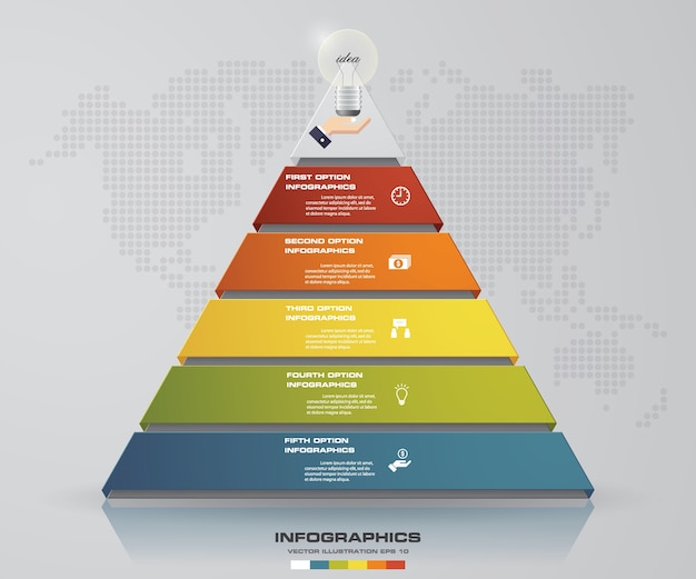 Вектор 5 ступеней пирамиды со свободным пространством для текста на каждом уровне.