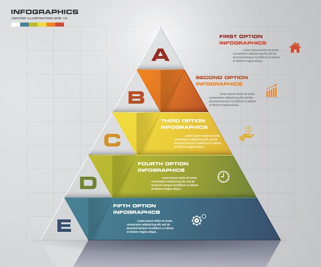 5 steps pyramid with free space for text on each level.