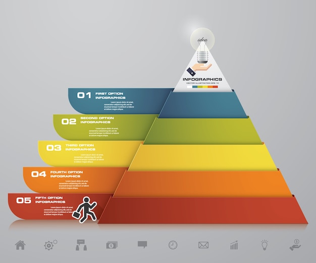 5 steps pyramid with free space for text on each level.