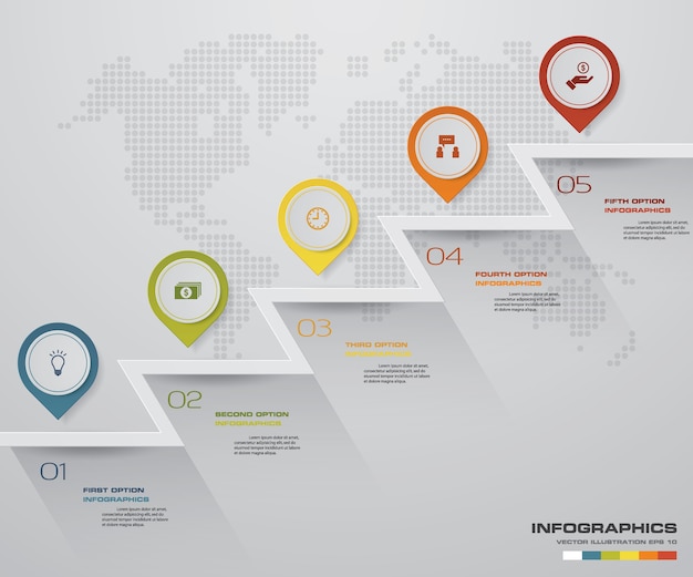 5ステップ階段infographicエレメントチャート。