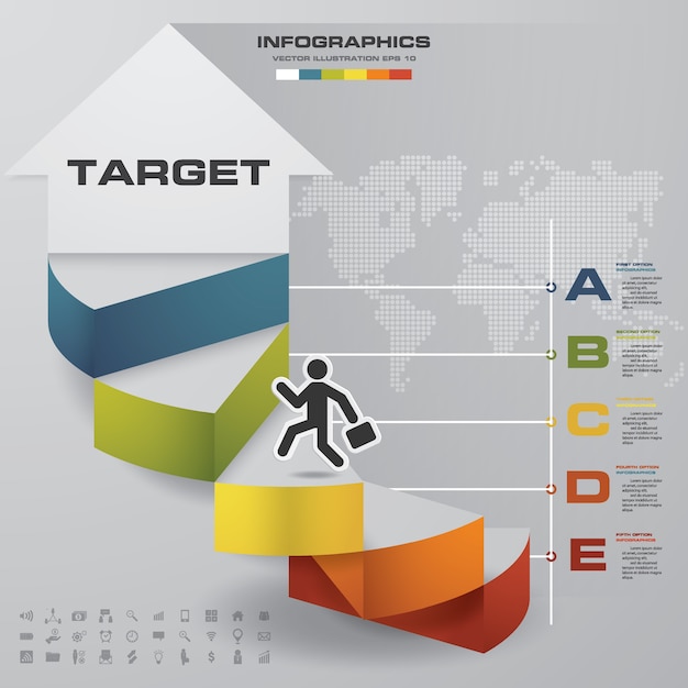 プレゼンテーションのための5段階階段インフォグラフィック要素
