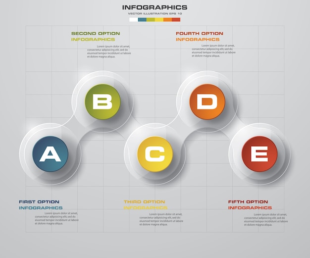 5ステップタイムライン矢印infographics要素。