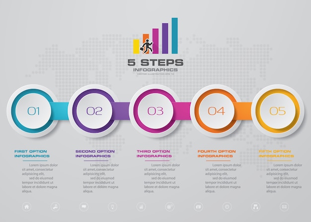 Elemento infografica grafico di 5 passaggi timeline.