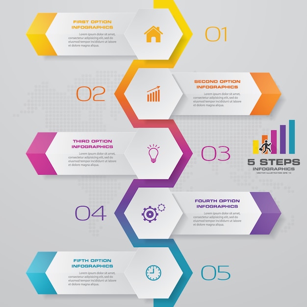 タイムラインチャートの5つのステップinfographic要素。