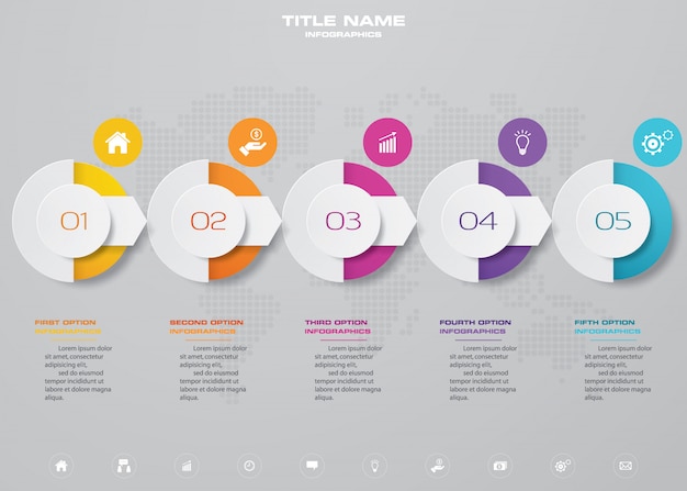 Elemento infografica grafico di 5 passaggi timeline.