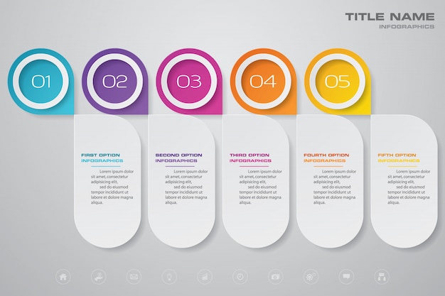 5 steps timeline chart infographic element.