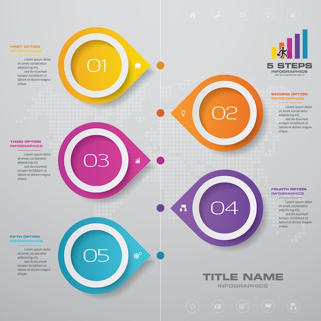 タイムラインチャートの5つのステップinfographic要素。