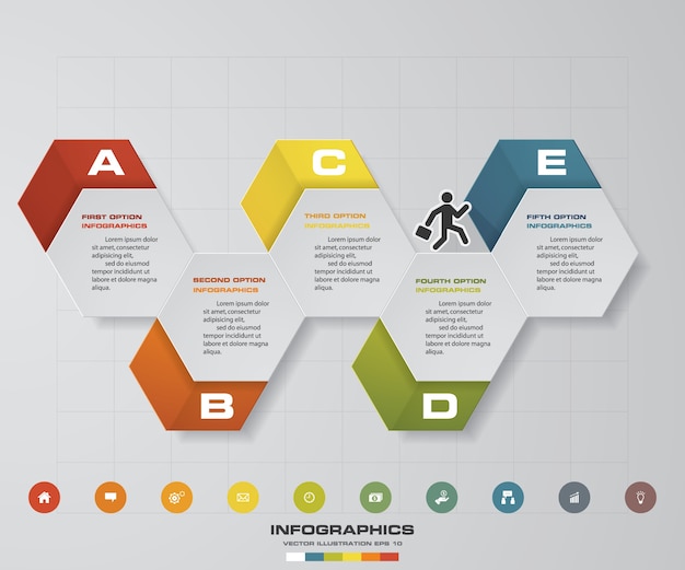 Elemento infografica timeline di 5 passaggi per la presentazione