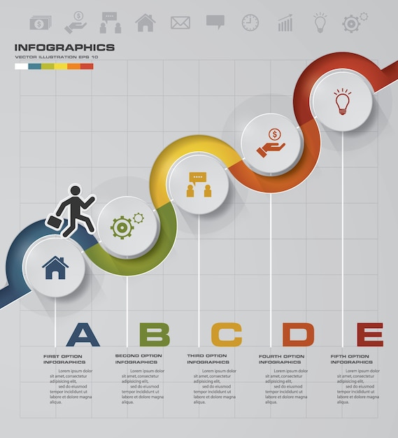 Vector 5 steps timeline infographic element.