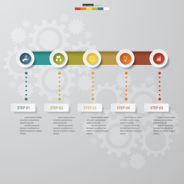 Elemento infografica modello timeline 5 passi