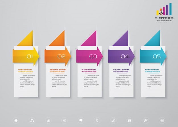 5 steps timeline with arrow infographics element chart.