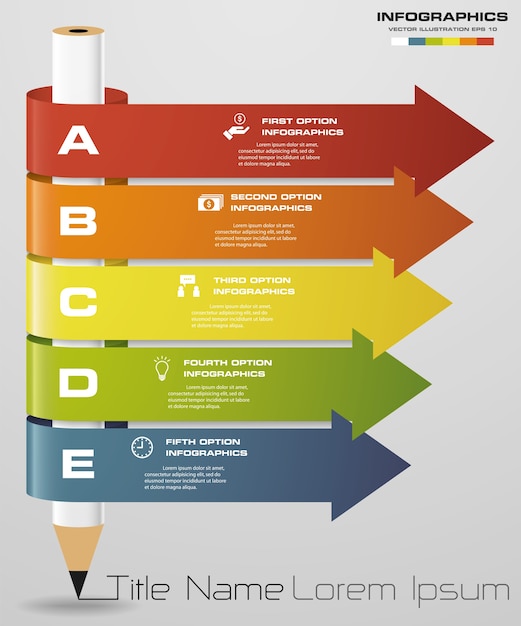 Vector 5 steps with pencil presentation diagram.