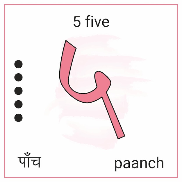 5 Vijf Hindi Number Flashcard Tweetalig werkblad