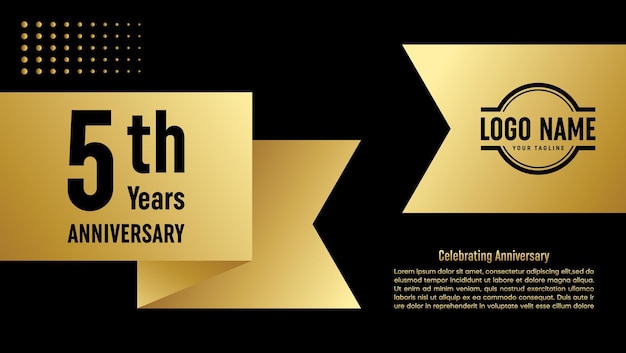 5 year anniversary celebration template design with golden ribbon style