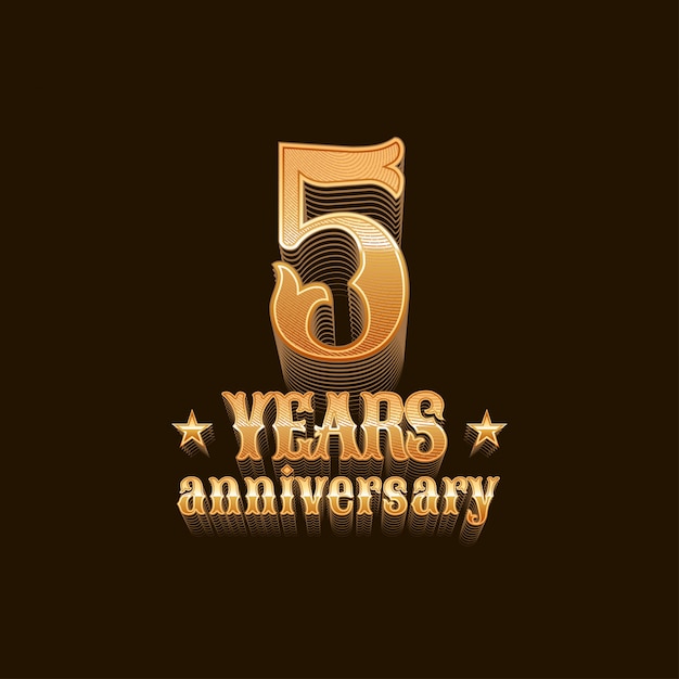 5 years anniversary . 5th birthday design, sign in gold