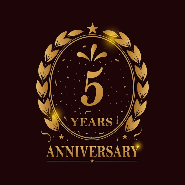 5 Years Anniversary celebration Golden Color Vector Template festive illustration Birthday or we