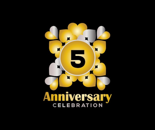 5 Years Anniversary Day Company Or Wedding Used Card Or Banner Logo Gold Or Silver Color Mixed