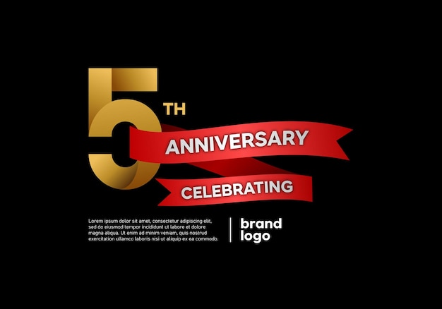 5 years anniversary logo with gold and red emblem on black background