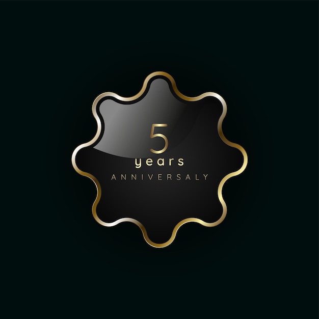 5 years anniversary Luxury gold element button symbol Golden button and premium banner on dark