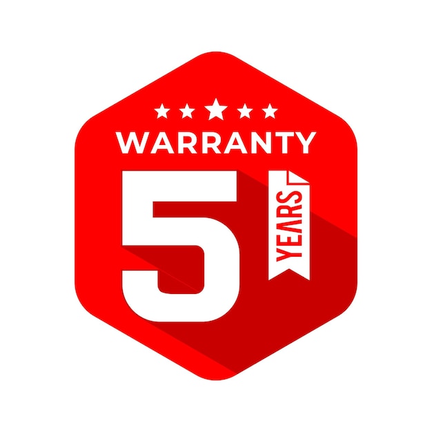 5 years warranty seal with hexagon concept and long shadow effect. icon. stamp. sticker. vector eps