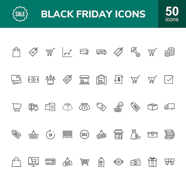 50 icone della linea del black friday impostate