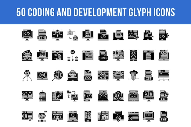 50 코딩 및 개발 글리프 아이콘