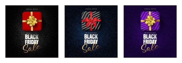 50% discount offer for Black friday sale lettering, gift box around in 3 different color