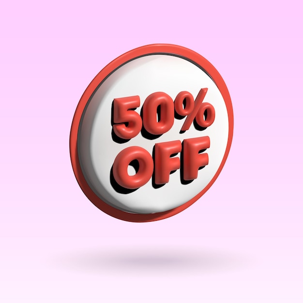 50 discount tag isolated 3d icon red 50 discount tag 3d vector illustration