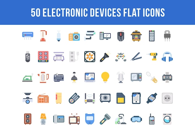 50 elektronische apparaten plat pictogrammen