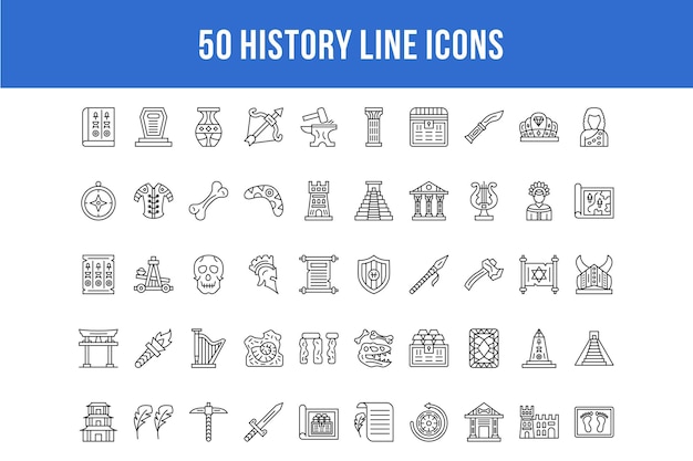 50 History Line Icons