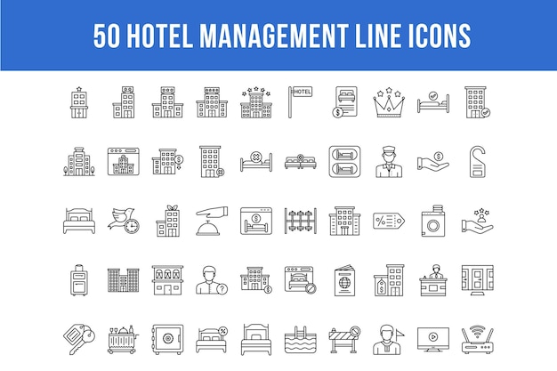 50 hotelmanagementlijnpictogrammen