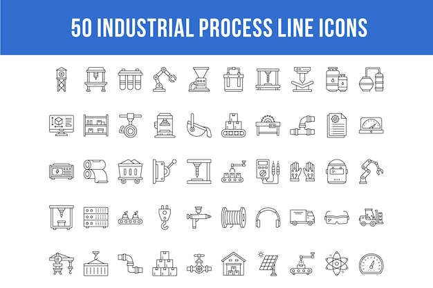 50 значков промышленных технологических линий