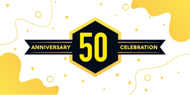 50 jaar verjaardag logo vector ontwerp met gele geometrische vorm met zwart op witte achtergrond