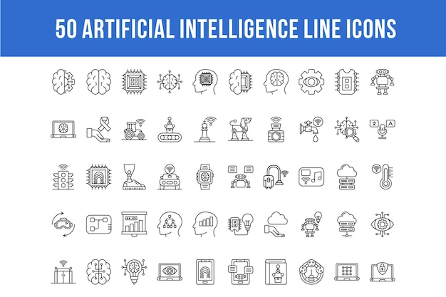 50 lijnpictogrammen voor kunstmatige intelligentie