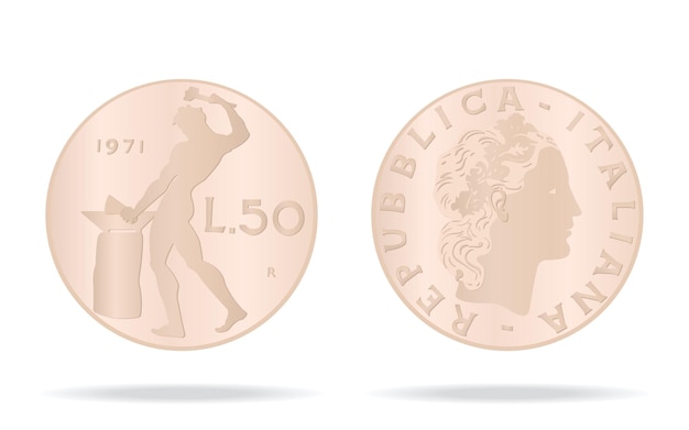 Vector 50 lire of italy front and back vector illustration coin on a white background vector graphics 3