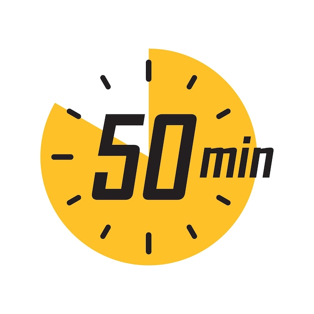 Vettore 50 minuti sull'icona del cronometro in stile piatto illustrazione vettoriale del timer della faccia dell'orologio sullo sfondo isolato concetto aziendale del segno del conto alla rovescia
