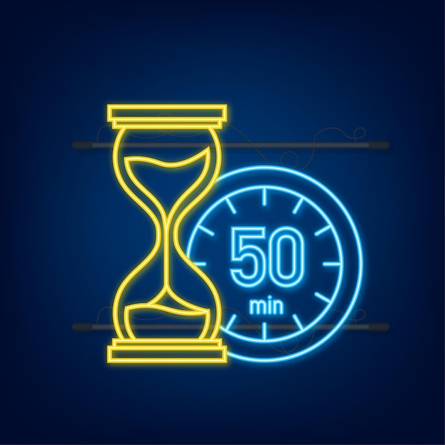 The 50 minutes, stopwatch vector neon icon. stopwatch icon in flat style, timer on on color background. vector illustration.