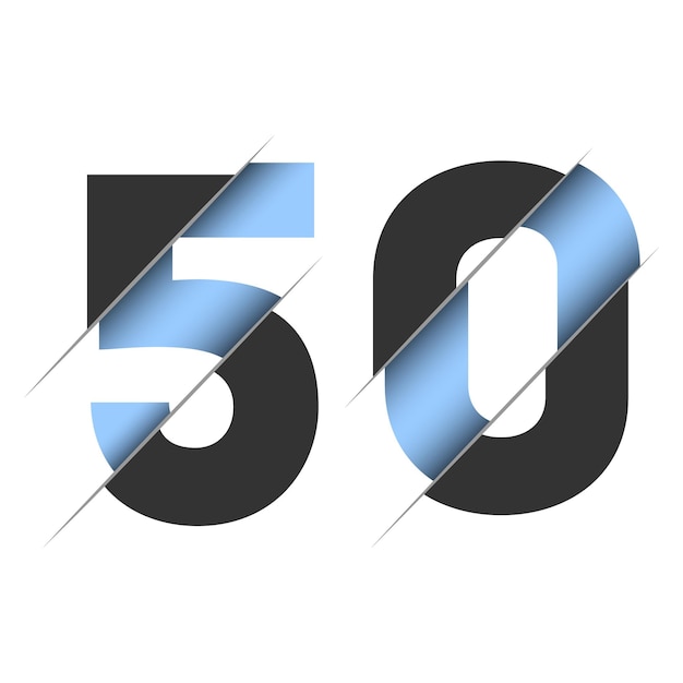 50 numeri, design con taglio 3d. icona per il design della celebrazione. tipografia vettoriale. design nero creativo.