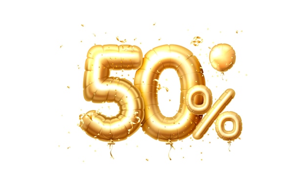 50 Off balloons discount sale balloon in the form of a digit golden confetti Vector