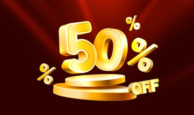 50 off. discount creative composition. 3d sale symbol with decorative objects, golden