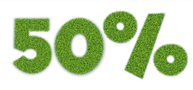 50 percent figures with grass texture. Seasonal sale. Banner for advertising.