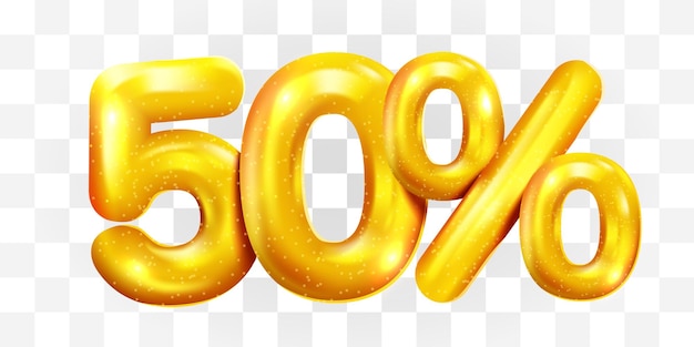 50 percento di sconto sul simbolo di mega vendita di palloncini d'oro di sconto