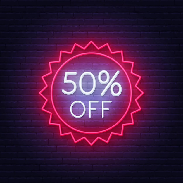 50 percent off neon sign