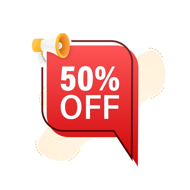 50 percent OFF Sale Discount Banner with megaphone Discount offer price tag