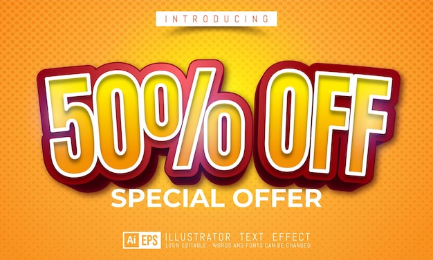 50 percent off text effect, editable three dimension text style