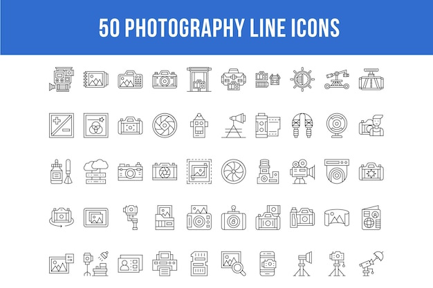 50 Photography Line Icons