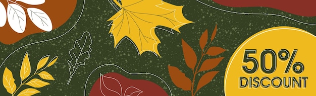 50 procent grote herfstkortingen, webadvertentiebanner - Vectorillustratie